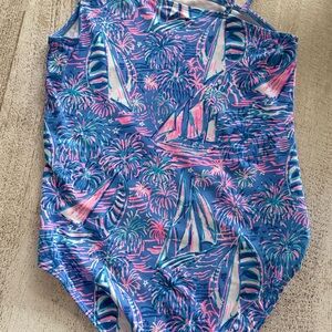 Lilly Pulitzer Blue One-Piece Swimsuit with fireworks & Sailboat Print